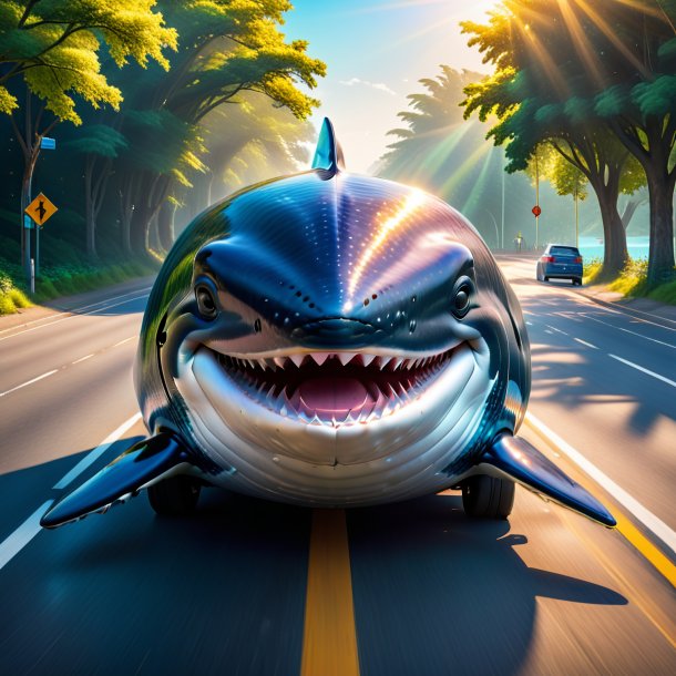 Picture of a smiling of a whale on the road