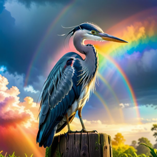 Picture of a heron in a belt on the rainbow