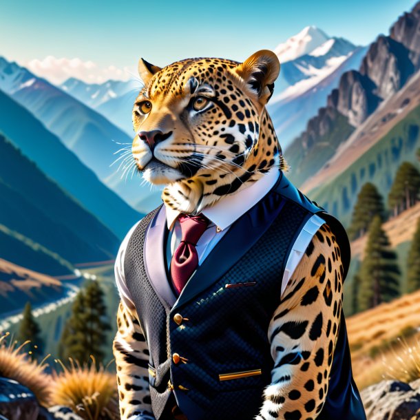 Pic d'un jaguar dans un gilet dans les montagnes