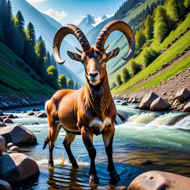 Pic d'un ibex dans un gants dans la rivière