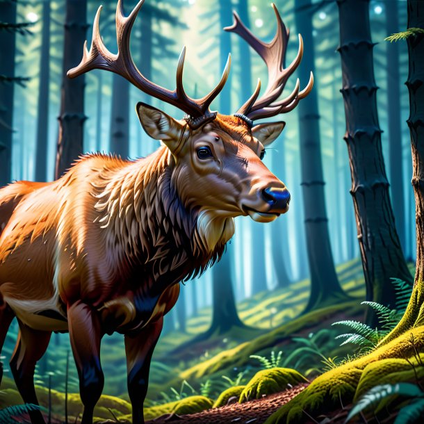 Image of a elk in a gloves in the forest