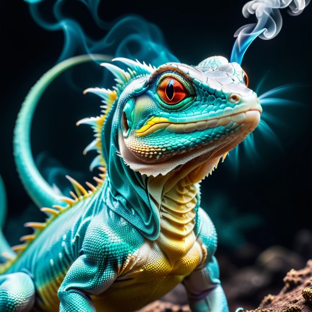 Fotos de um lagarto que fuma aquamarine