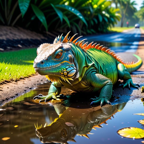 Pic d'une menace d'iguane dans la flaque