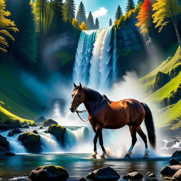 Picture of a smoking of a horse in the waterfall