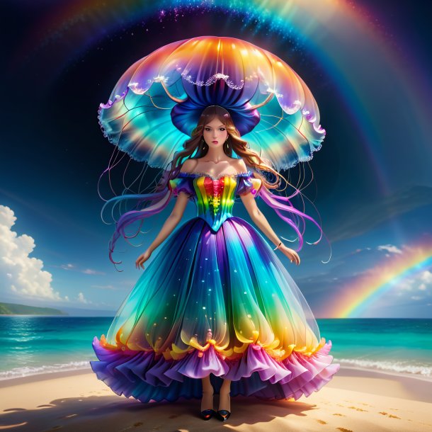 Imagen de una medusa en un vestido en el arco iris