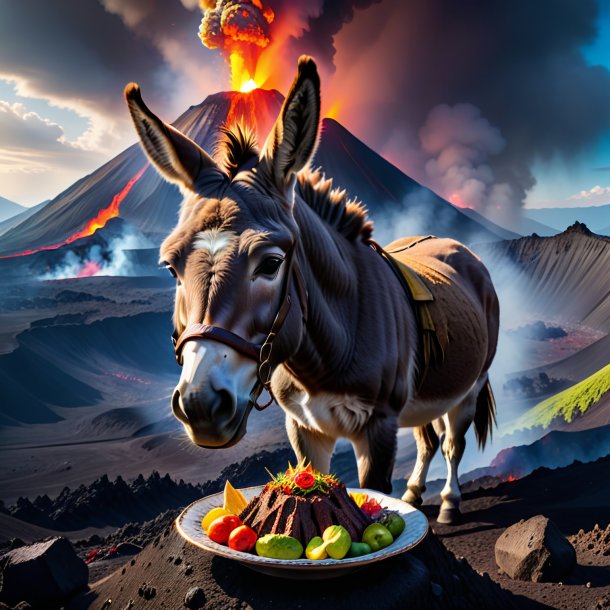 Photo of a eating of a donkey in the volcano