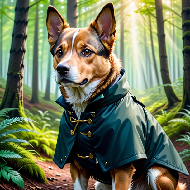 Drawing of a dog in a coat in the forest