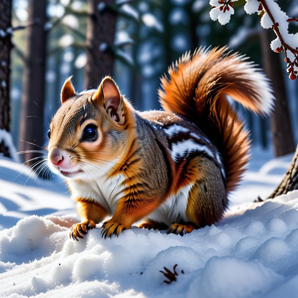 Photo of a sleeping of a flying squirrel in the snow