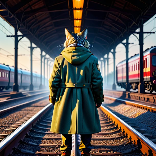 Image of a pike in a coat on the railway tracks