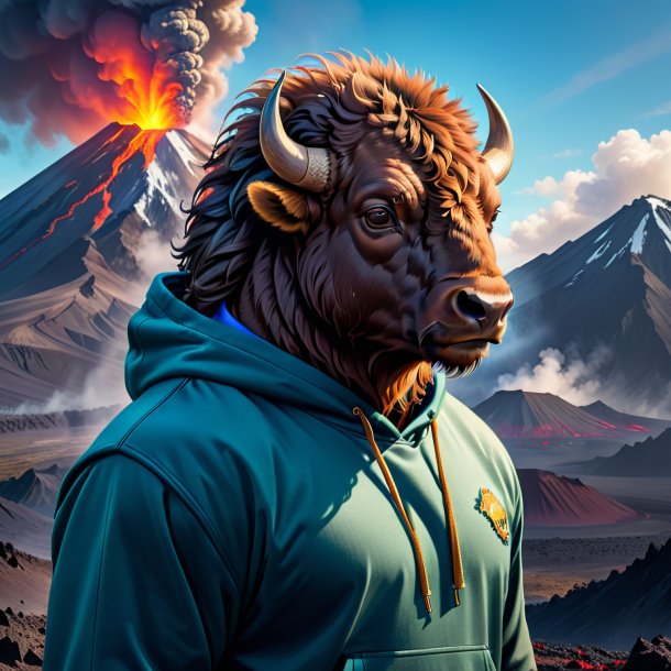 Image of a bison in a hoodie in the volcano