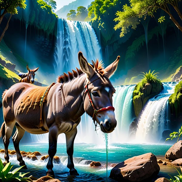 Image of a eating of a donkey in the waterfall