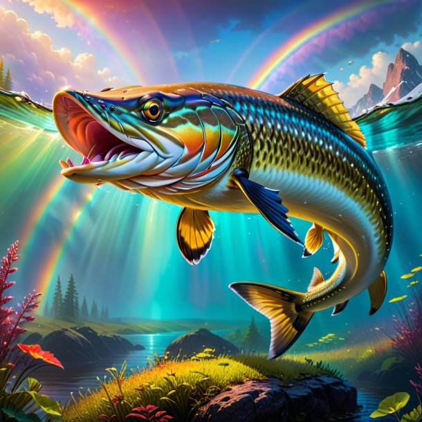 Picture of a drinking of a pike on the rainbow