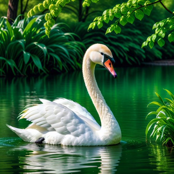 Imagen de un cisne en un abrigo verde