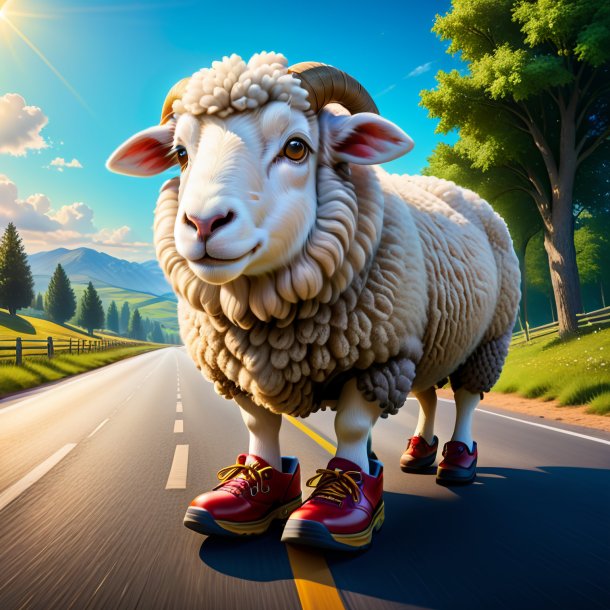 Illustration of a sheep in a shoes on the road