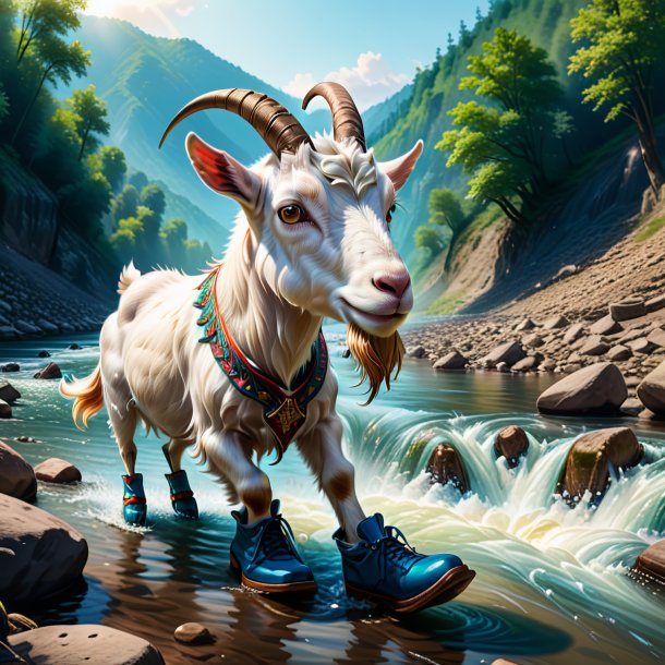 Drawing of a goat in a shoes in the river