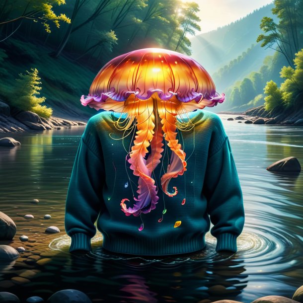 Drawing of a jellyfish in a sweater in the river