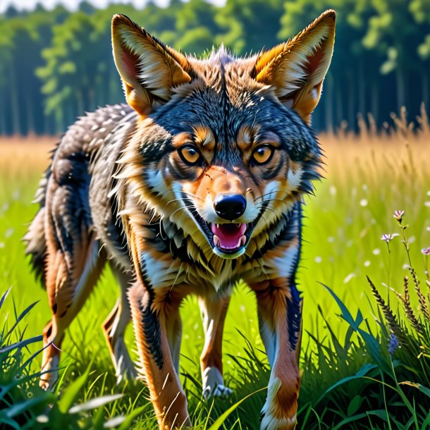 Photo d'une colère d'un chacal dans la prairie