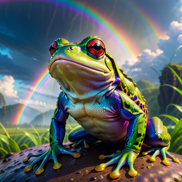 Image d'une menace d'une grenouille sur l'arc-en-ciel