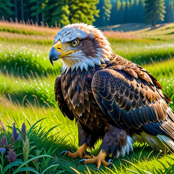 Image d'un repos d'aigle dans la prairie