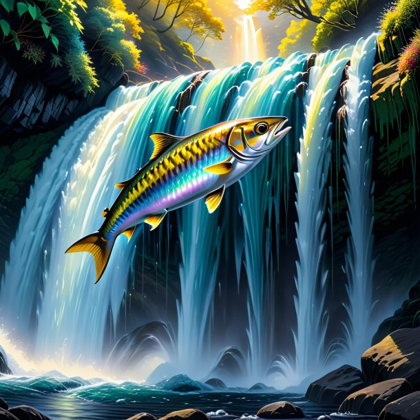 Drawing of a sardines in a sweater in the waterfall