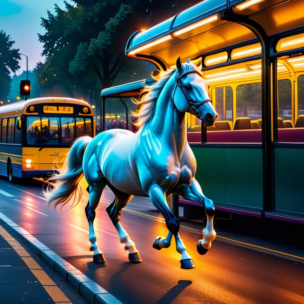 Imagem de uma dança de um cavalo no ponto de ônibus