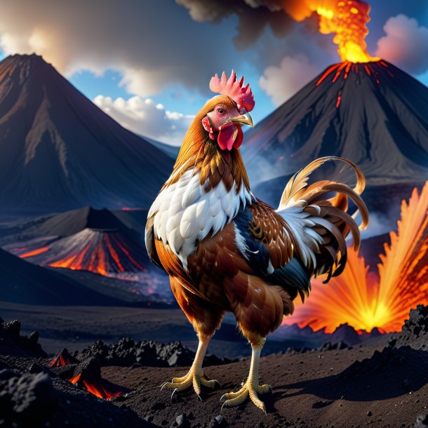 Foto de una gallina en un pantalón en el volcán