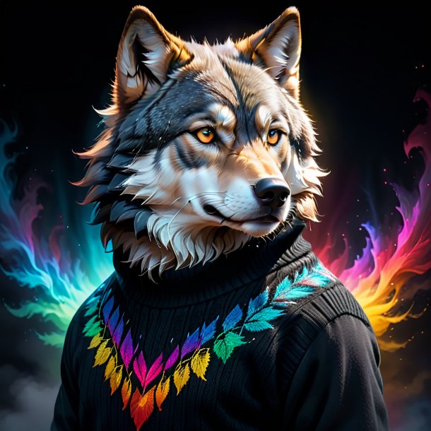 Image of a wolf in a black sweater