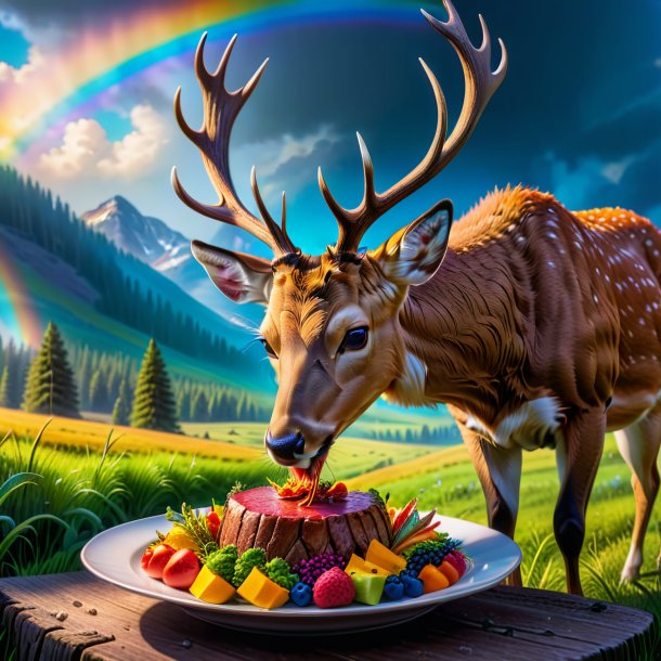 Photo of a eating of a deer on the rainbow