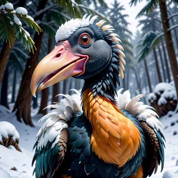 Picture of a threatening of a dodo in the snow