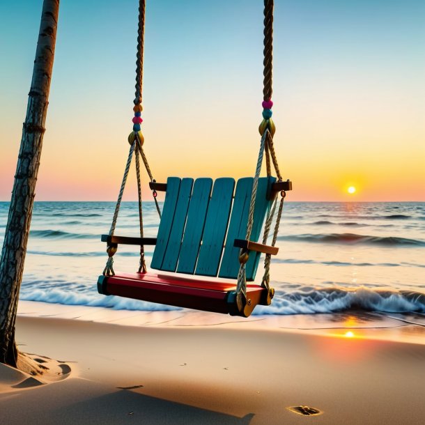 Image of a swinging on a swing of a pike on the beach