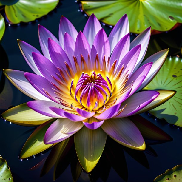 Depicting of a purple water lily, peltated