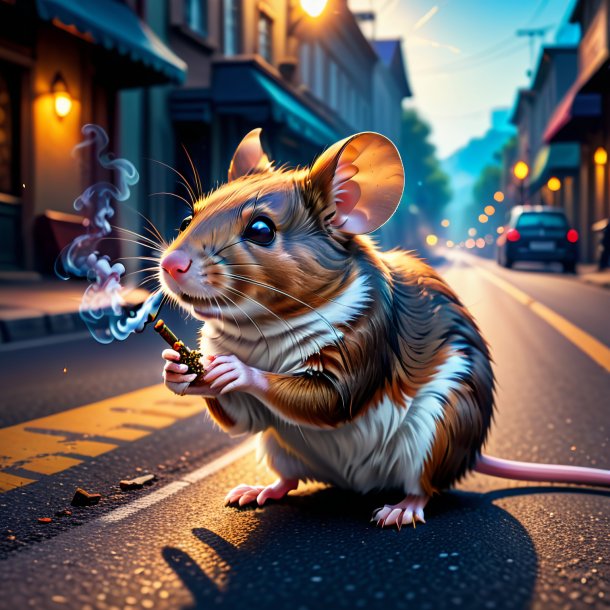 Image of a smoking of a mouse on the road