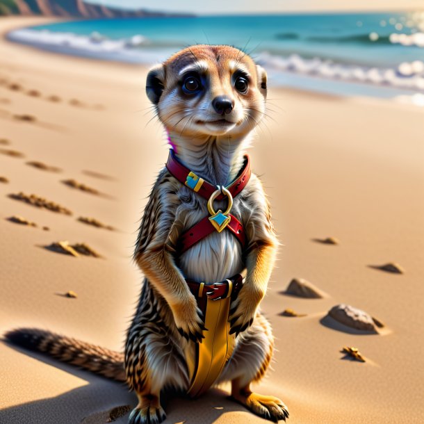 Drawing of a meerkat in a belt on the beach