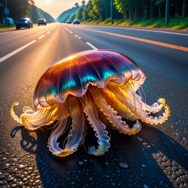 Picture of a resting of a jellyfish on the road