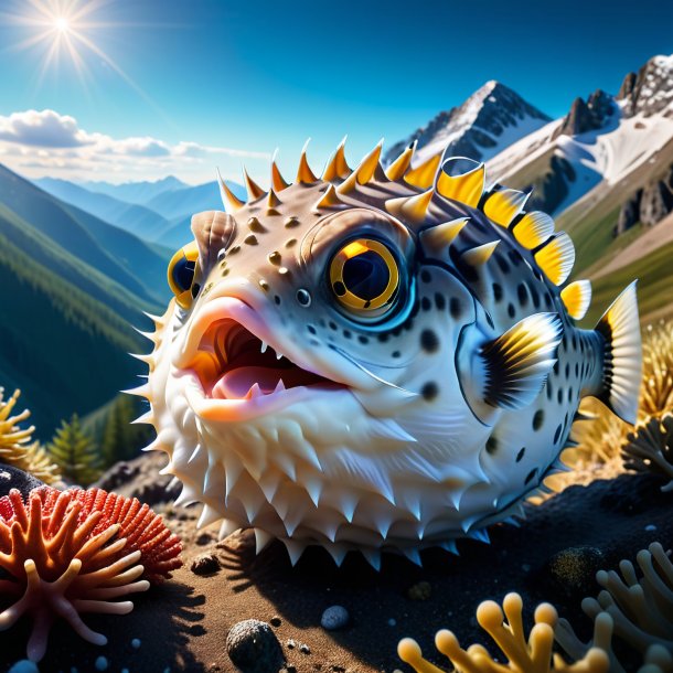 Pic of a eating of a pufferfish in the mountains