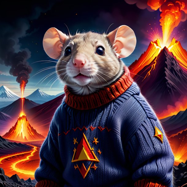 Drawing of a rat in a sweater in the volcano