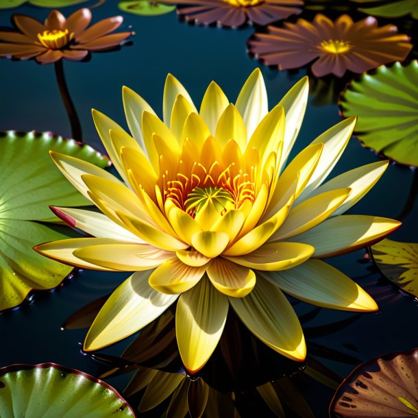 Illustration of a brown water lily, yellow