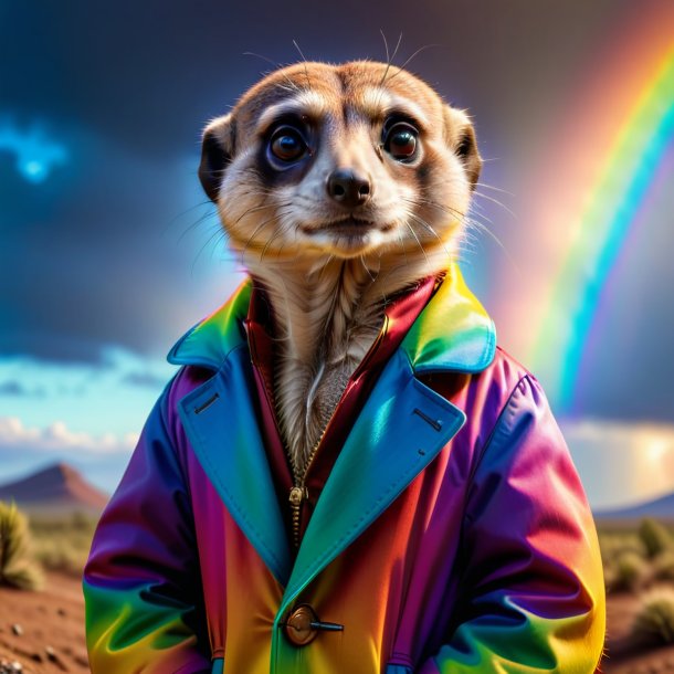 Imagem de um meerkat em um casaco no arco-íris