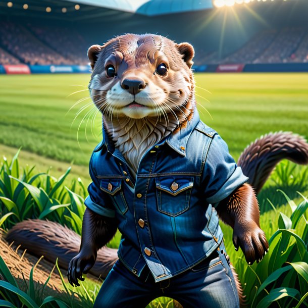 Drawing of a otter in a jeans on the field