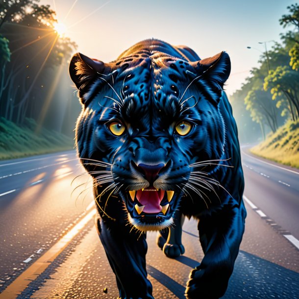 Image of a crying of a panther on the road