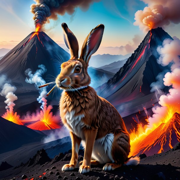 Pic of a smoking of a hare in the volcano