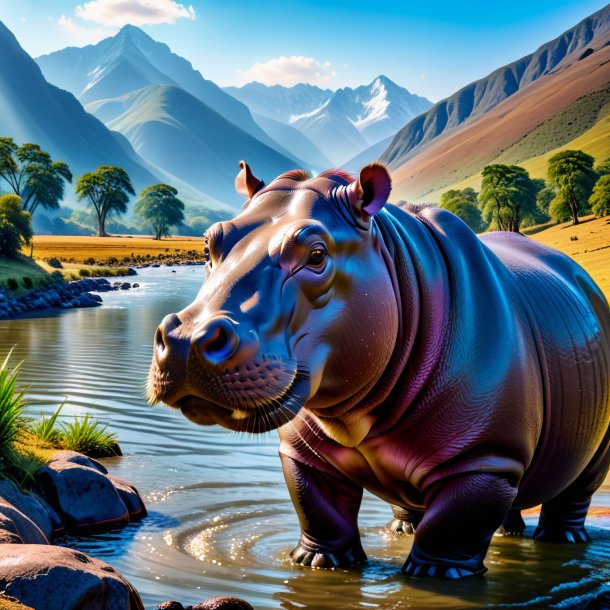 Photo of a drinking of a hippopotamus in the mountains