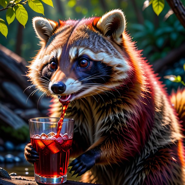 Pic of a red drinking raccoon