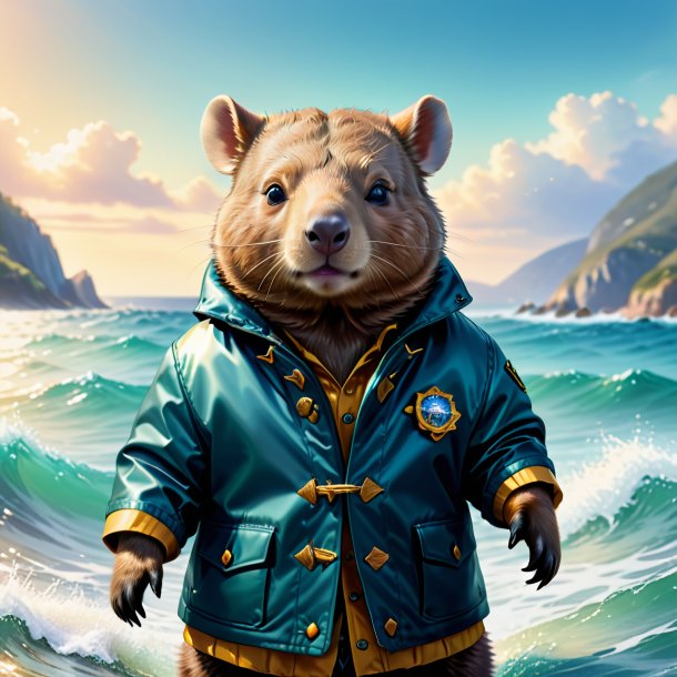 Ilustración de un wombat en una chaqueta en el mar