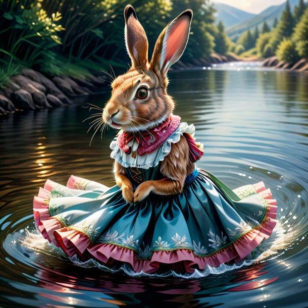 Illustration of a hare in a skirt in the water