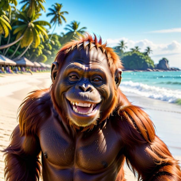 Picture of a smiling of a orangutan on the beach