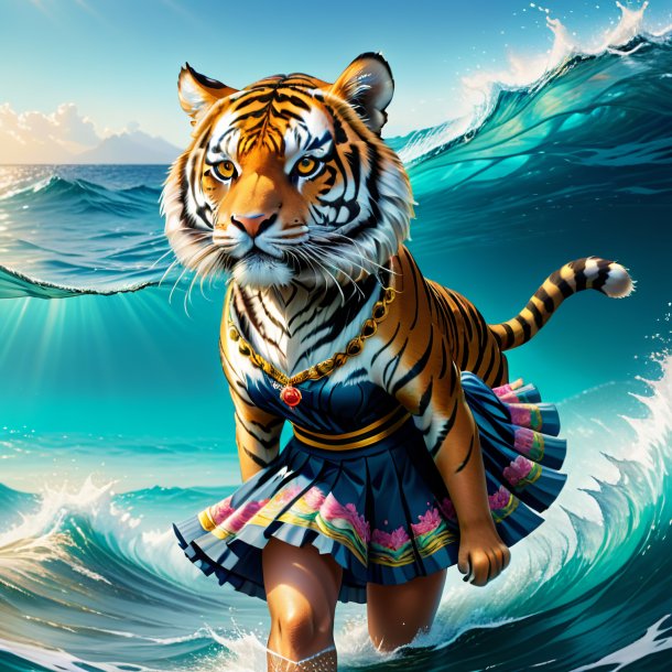 Illustration of a tiger in a skirt in the sea