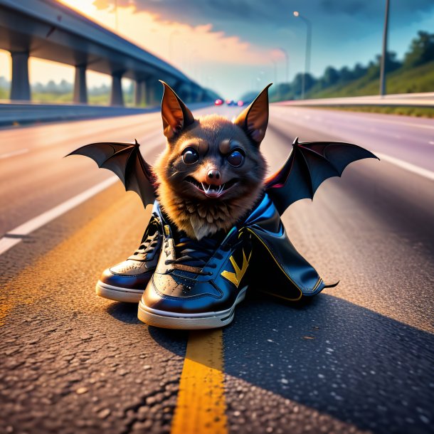 Foto de un murciélago en un zapato en la carretera