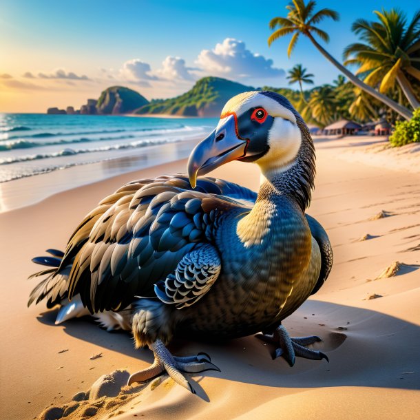 Pic of a resting of a dodo on the beach