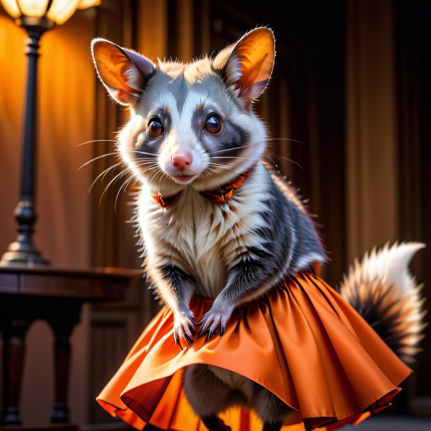 Picture of a possum in a orange skirt